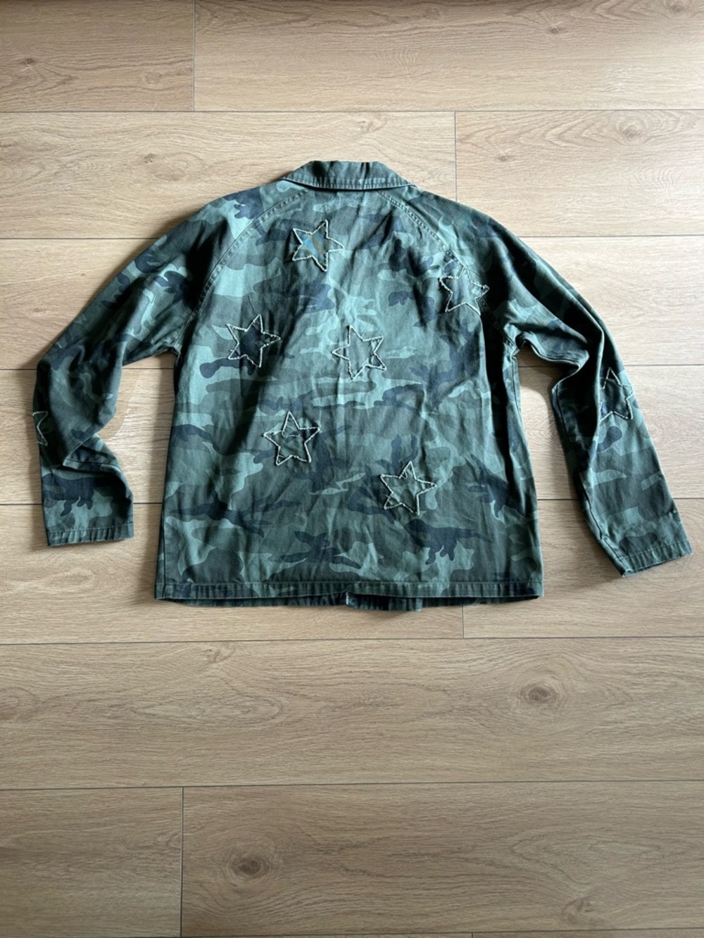 Aqua Olive Green Camo Utility Jacket with Star Patch Detail - Picture 5 of 5
